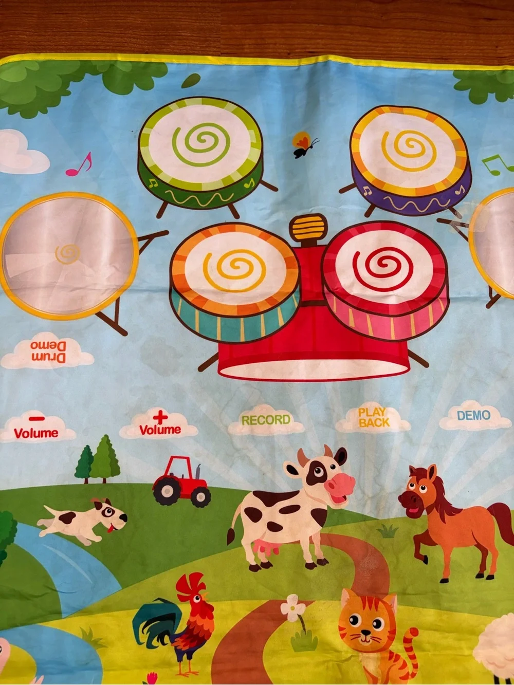 Kids 2-in-1 Piano & Drum Musical Play Mat Interactive Farm Animal Toy
